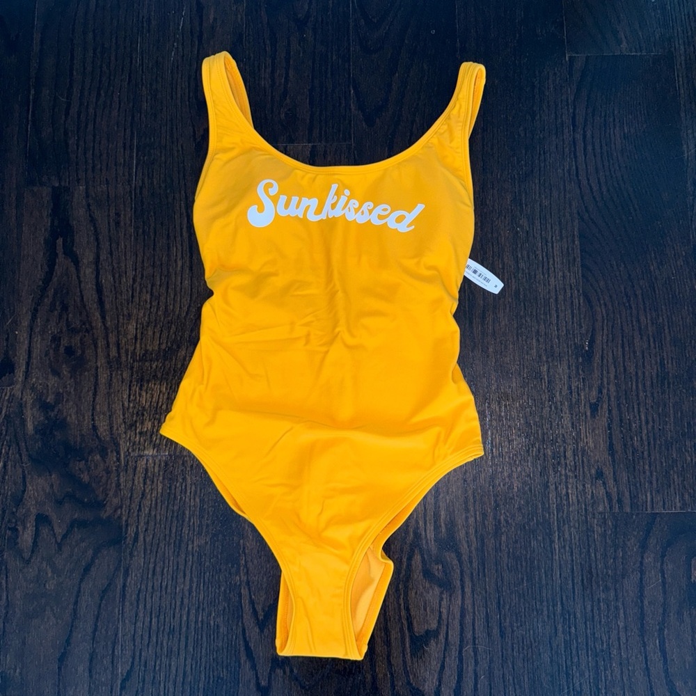 Retro golden yellow one-piece swimsuit